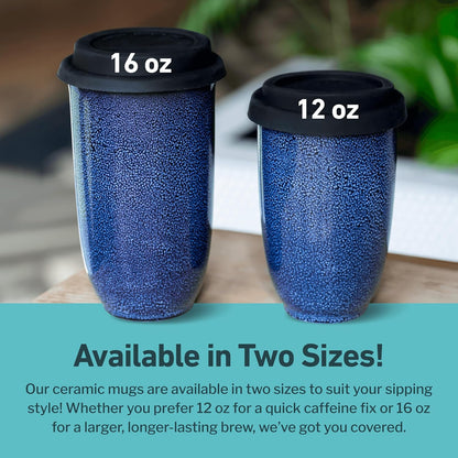 Coffee Travel Mug – Cup Holder Friendly Travel Mug– Microwave & Dishwasher Safe White & Purple Tumbler - Coffee Mug Fits In Cup Holder – 12oz – Astral Bloom