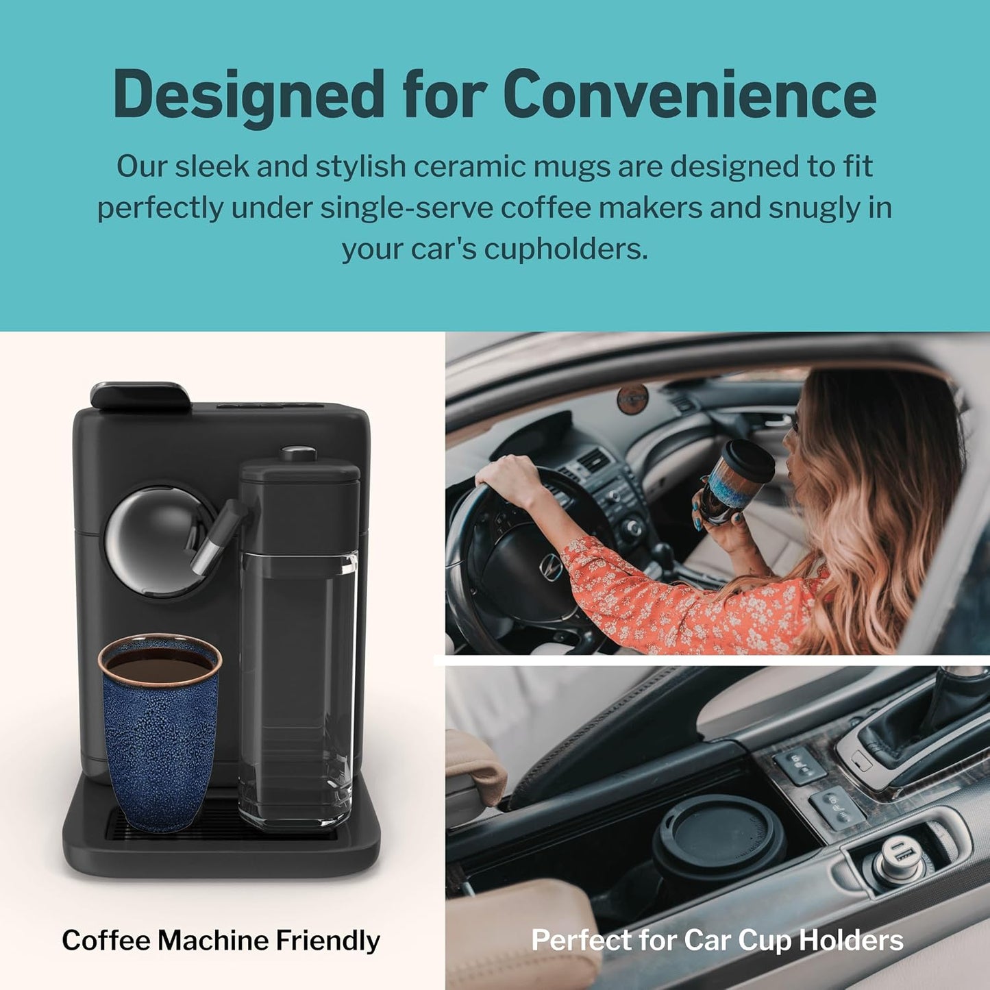 Coffee Travel Mug – Cup Holder Friendly Travel Mug– Microwave & Dishwasher Safe White & Purple Tumbler - Coffee Mug Fits In Cup Holder – 12oz – Astral Bloom