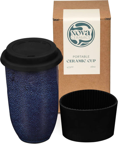 Coffee Travel Mug – Cup Holder Friendly Travel Mug– Microwave & Dishwasher Safe White & Purple Tumbler - Coffee Mug Fits In Cup Holder – 12oz – Astral Bloom