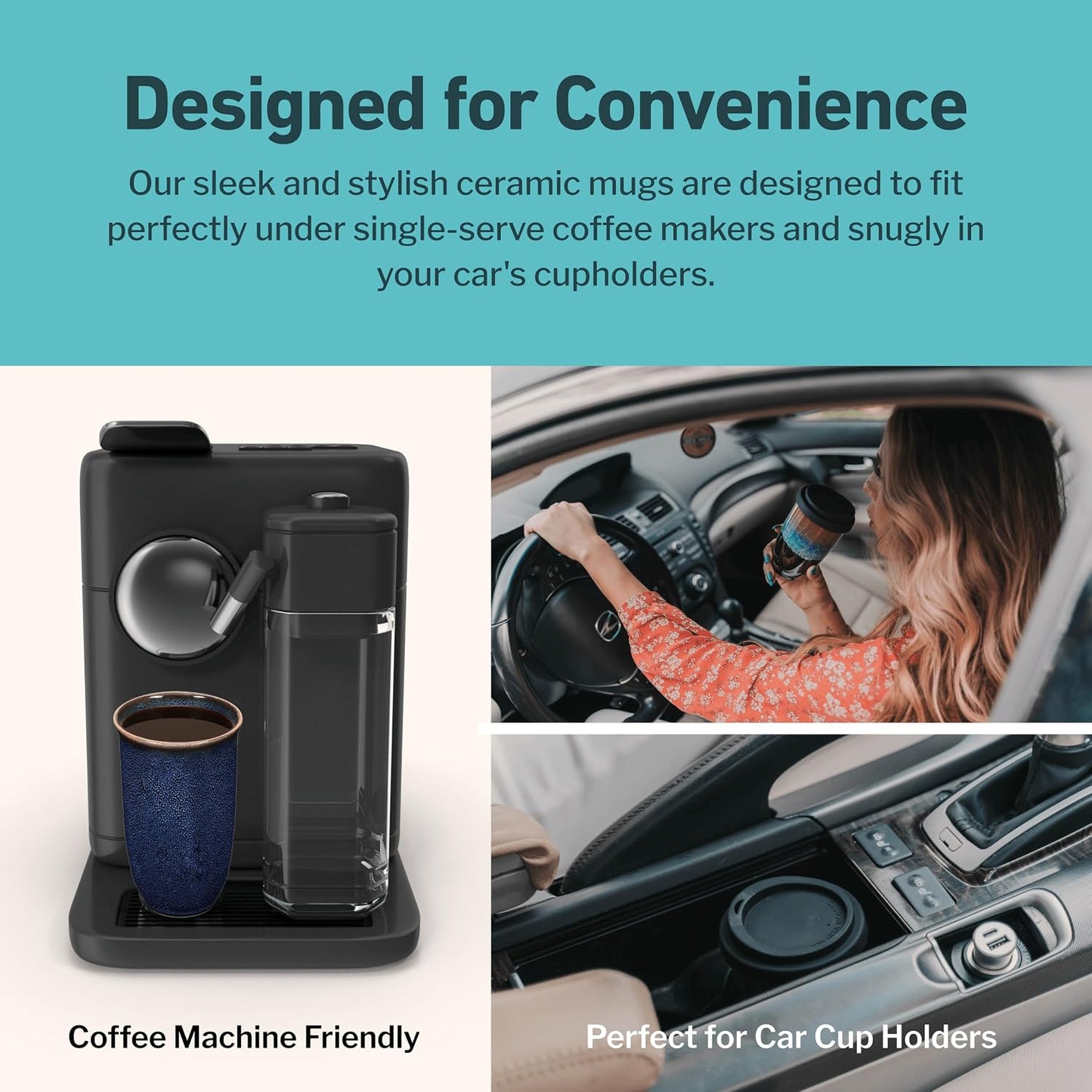Coffee Travel Mug – Cup Holder Friendly Travel Mug– Microwave & Dishwasher Safe White & Purple Tumbler - Coffee Mug Fits In Cup Holder – 12oz – Astral Bloom