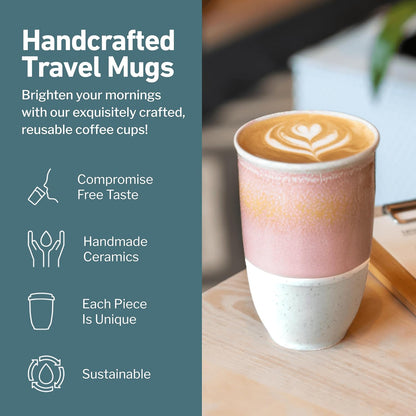 Coffee Travel Mug – Cup Holder Friendly Travel Mug– Microwave & Dishwasher Safe White & Purple Tumbler - Coffee Mug Fits In Cup Holder – 12oz – Astral Bloom