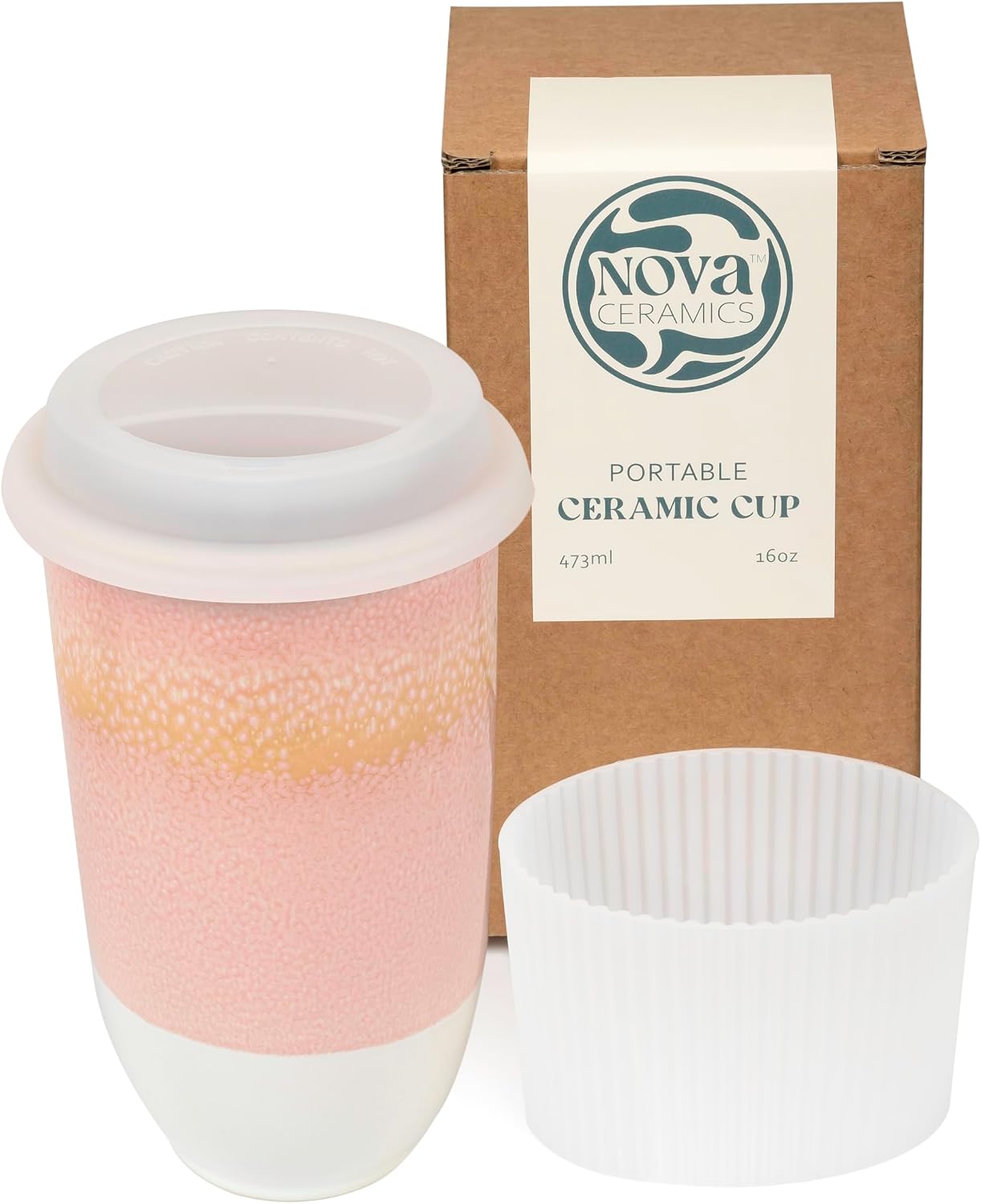 Coffee Travel Mug – Cup Holder Friendly Travel Mug– Microwave & Dishwasher Safe White & Purple Tumbler - Coffee Mug Fits In Cup Holder – 12oz – Astral Bloom