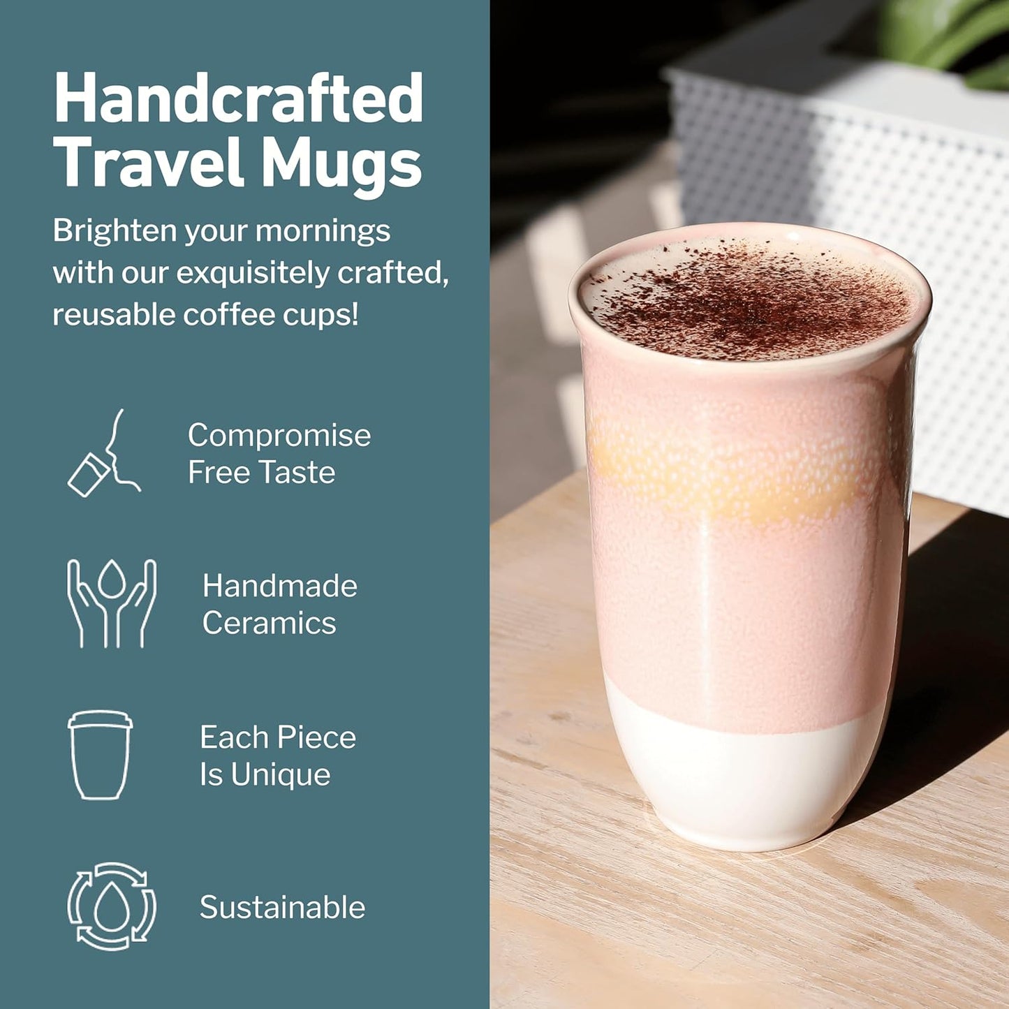 Coffee Travel Mug – Cup Holder Friendly Travel Mug– Microwave & Dishwasher Safe White & Purple Tumbler - Coffee Mug Fits In Cup Holder – 12oz – Astral Bloom