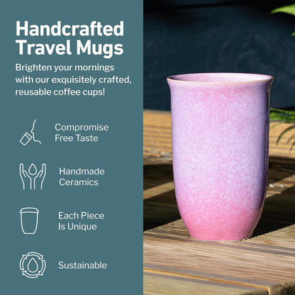 Coffee Travel Mug – Cup Holder Friendly Travel Mug– Microwave & Dishwasher Safe White & Purple Tumbler - Coffee Mug Fits In Cup Holder – 12oz – Astral Bloom