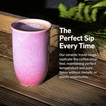 Coffee Travel Mug – Cup Holder Friendly Travel Mug– Microwave & Dishwasher Safe White & Purple Tumbler - Coffee Mug Fits In Cup Holder – 12oz – Astral Bloom