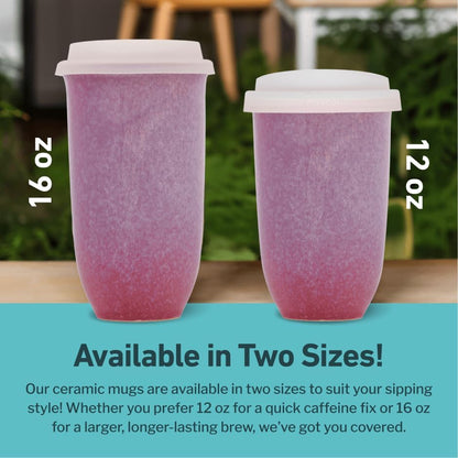 Coffee Travel Mug – Cup Holder Friendly Travel Mug– Microwave & Dishwasher Safe White & Purple Tumbler - Coffee Mug Fits In Cup Holder – 12oz – Astral Bloom