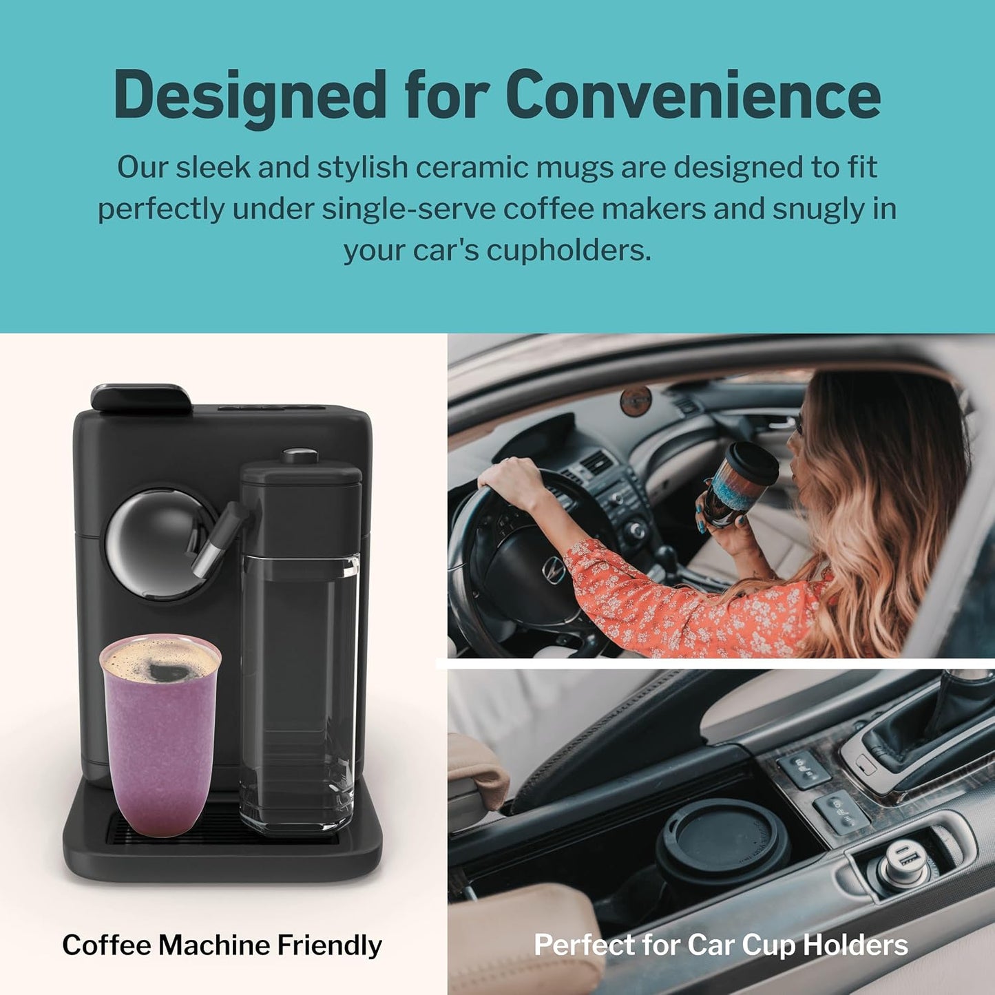 Coffee Travel Mug – Cup Holder Friendly Travel Mug– Microwave & Dishwasher Safe White & Purple Tumbler - Coffee Mug Fits In Cup Holder – 12oz – Astral Bloom