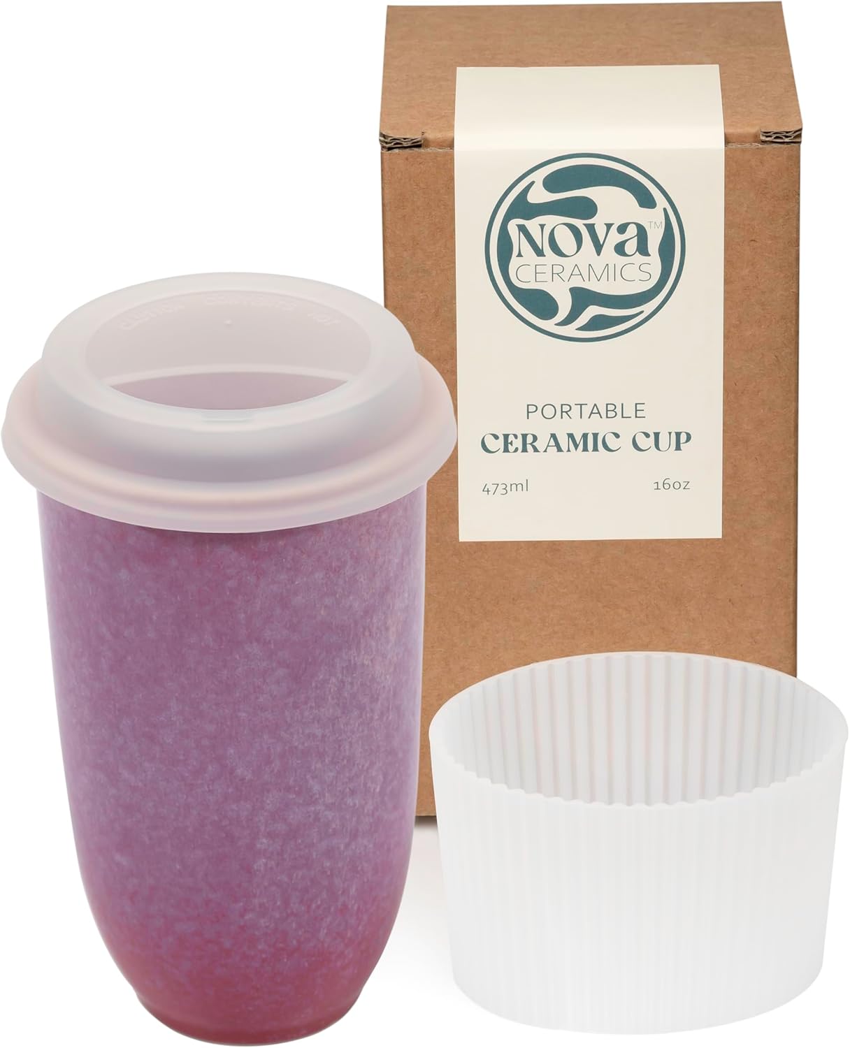 Coffee Travel Mug – Cup Holder Friendly Travel Mug– Microwave & Dishwasher Safe White & Purple Tumbler - Coffee Mug Fits In Cup Holder – 12oz – Astral Bloom