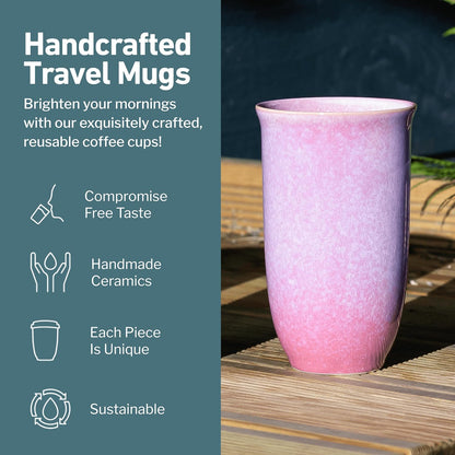 Coffee Travel Mug – Cup Holder Friendly Travel Mug– Microwave & Dishwasher Safe White & Purple Tumbler - Coffee Mug Fits In Cup Holder – 12oz – Astral Bloom