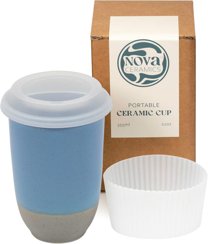 Coffee Travel Mug – Cup Holder Friendly Travel Mug– Microwave & Dishwasher Safe White & Purple Tumbler - Coffee Mug Fits In Cup Holder – 12oz – Astral Bloom