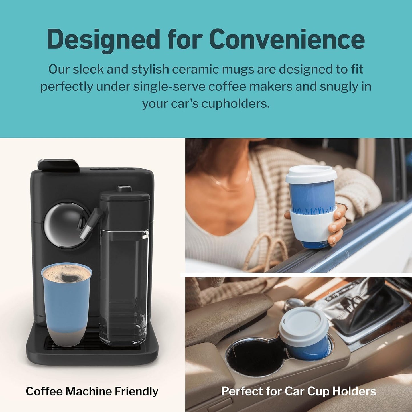 Coffee Travel Mug – Cup Holder Friendly Travel Mug– Microwave & Dishwasher Safe White & Purple Tumbler - Coffee Mug Fits In Cup Holder – 12oz – Astral Bloom