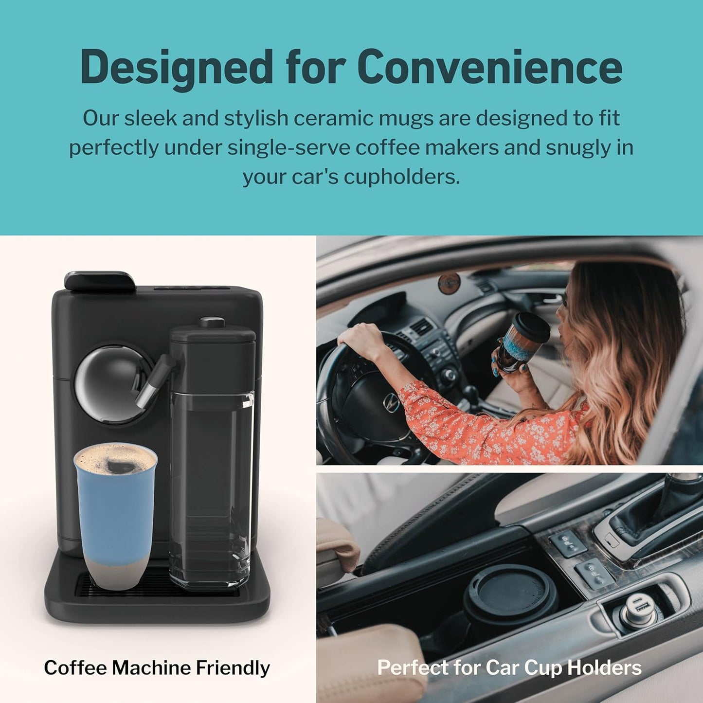 Coffee Travel Mug – Cup Holder Friendly Travel Mug– Microwave & Dishwasher Safe White & Purple Tumbler - Coffee Mug Fits In Cup Holder – 12oz – Astral Bloom