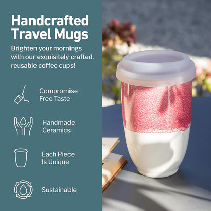 Coffee Travel Mug – Cup Holder Friendly Travel Mug– Microwave & Dishwasher Safe White & Purple Tumbler - Coffee Mug Fits In Cup Holder – 12oz – Astral Bloom