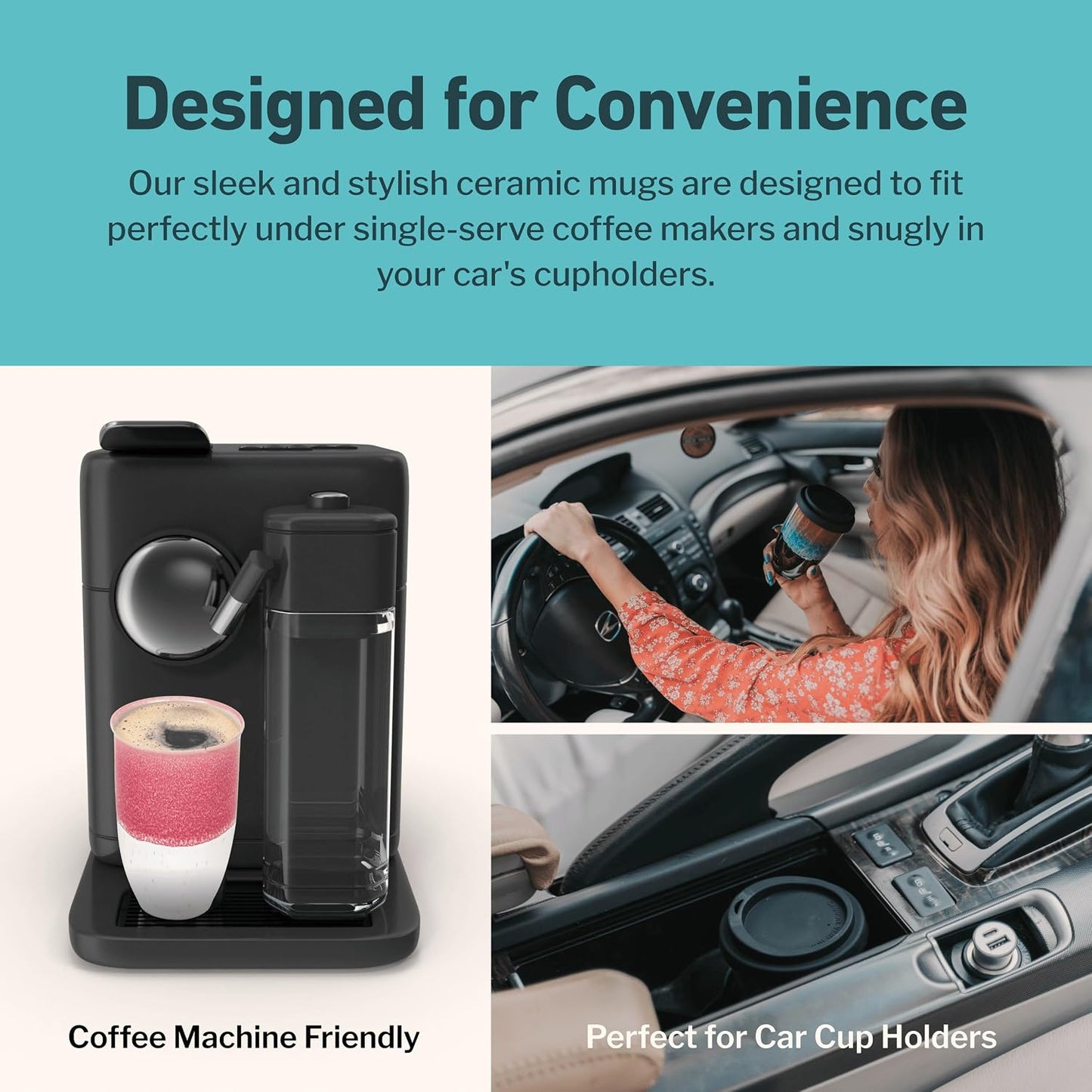 Coffee Travel Mug – Cup Holder Friendly Travel Mug– Microwave & Dishwasher Safe White & Purple Tumbler - Coffee Mug Fits In Cup Holder – 12oz – Astral Bloom