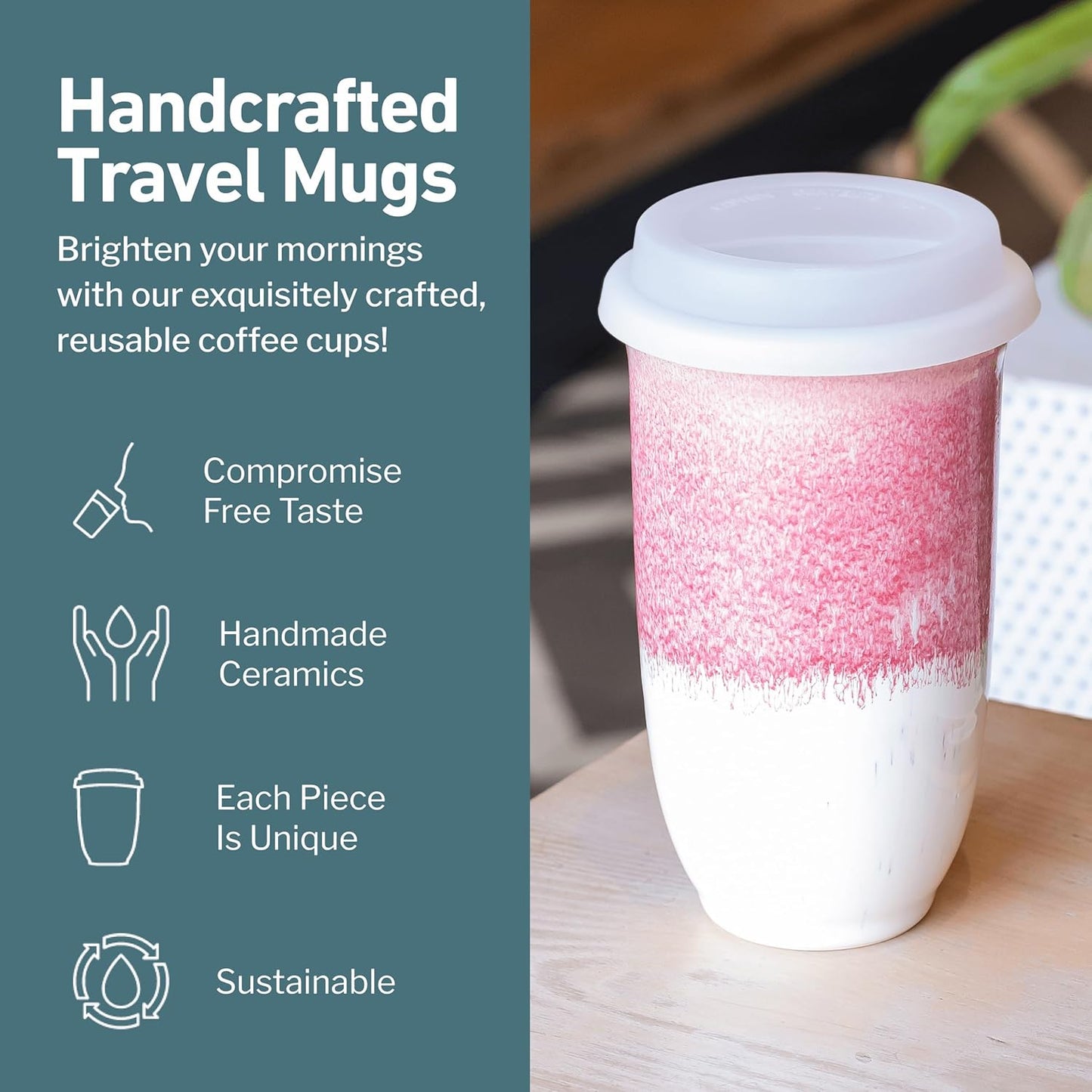 Coffee Travel Mug – Cup Holder Friendly Travel Mug– Microwave & Dishwasher Safe White & Purple Tumbler - Coffee Mug Fits In Cup Holder – 12oz – Astral Bloom