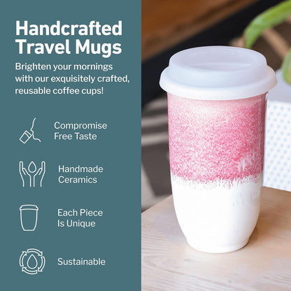 Coffee Travel Mug – Cup Holder Friendly Travel Mug– Microwave & Dishwasher Safe White & Purple Tumbler - Coffee Mug Fits In Cup Holder – 12oz – Astral Bloom