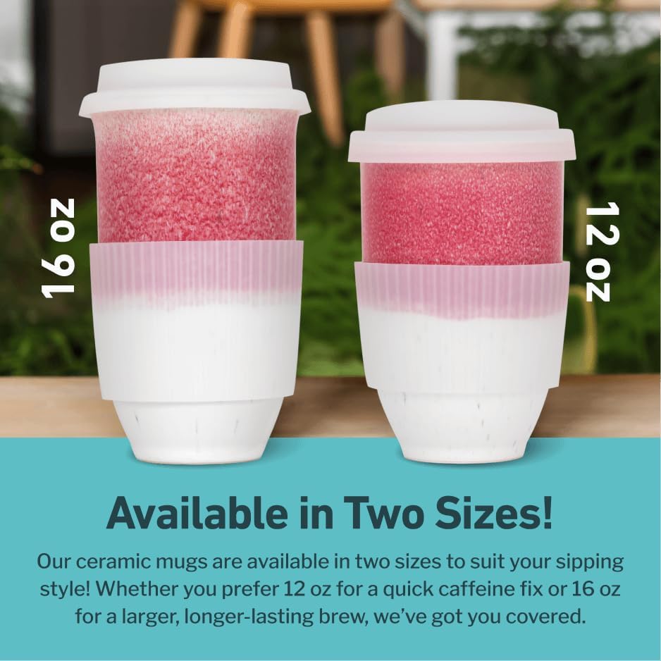 Coffee Travel Mug – Cup Holder Friendly Travel Mug– Microwave & Dishwasher Safe White & Purple Tumbler - Coffee Mug Fits In Cup Holder – 12oz – Astral Bloom