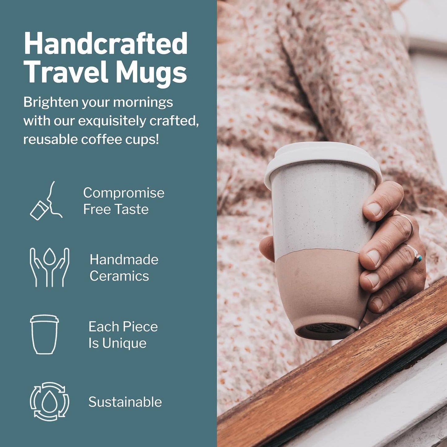 Coffee Travel Mug – Cup Holder Friendly Travel Mug– Microwave & Dishwasher Safe White & Purple Tumbler - Coffee Mug Fits In Cup Holder – 12oz – Astral Bloom