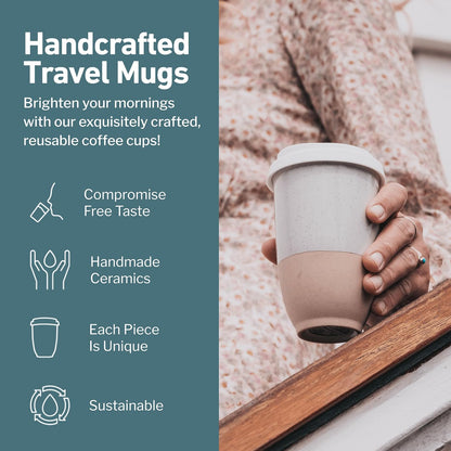 Coffee Travel Mug – Cup Holder Friendly Travel Mug– Microwave & Dishwasher Safe White & Purple Tumbler - Coffee Mug Fits In Cup Holder – 12oz – Astral Bloom