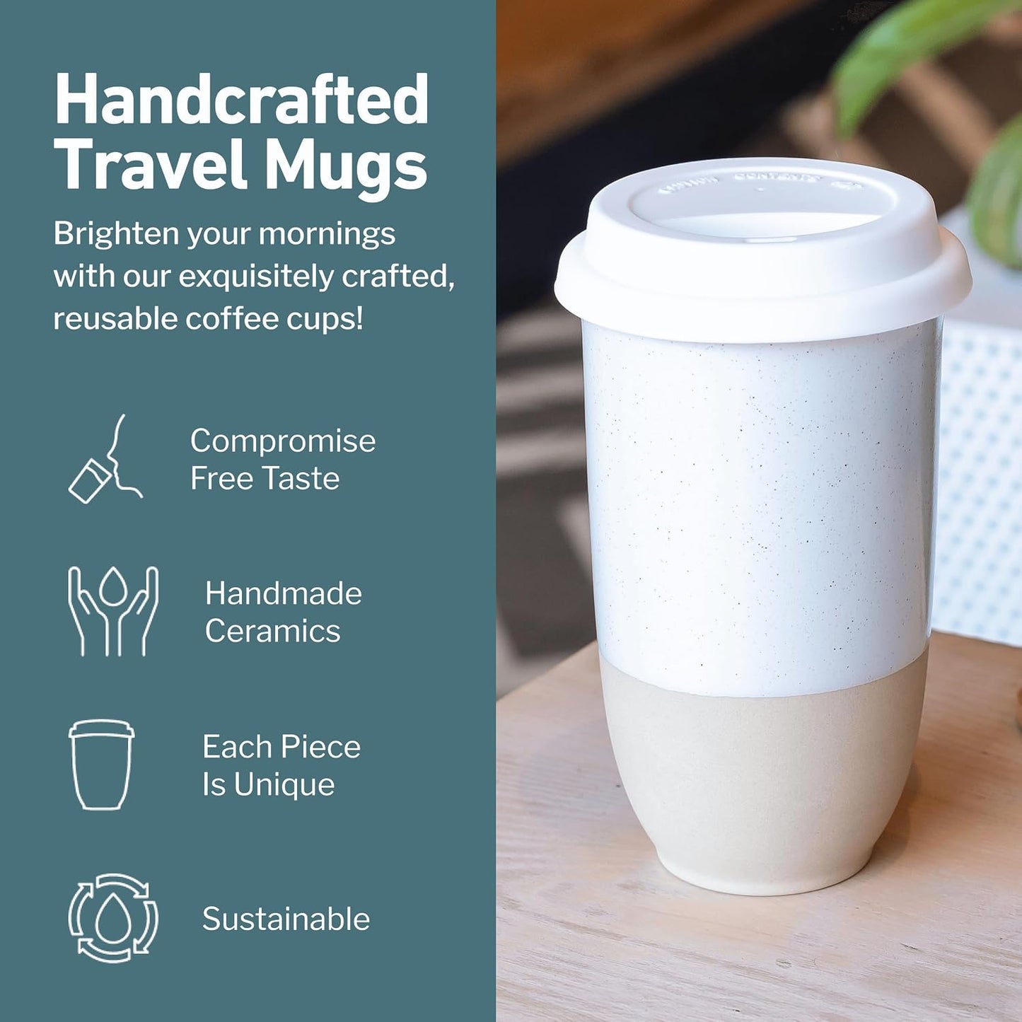 Coffee Travel Mug – Cup Holder Friendly Travel Mug– Microwave & Dishwasher Safe White & Purple Tumbler - Coffee Mug Fits In Cup Holder – 12oz – Astral Bloom