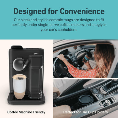 Coffee Travel Mug – Cup Holder Friendly Travel Mug– Microwave & Dishwasher Safe White & Purple Tumbler - Coffee Mug Fits In Cup Holder – 12oz – Astral Bloom