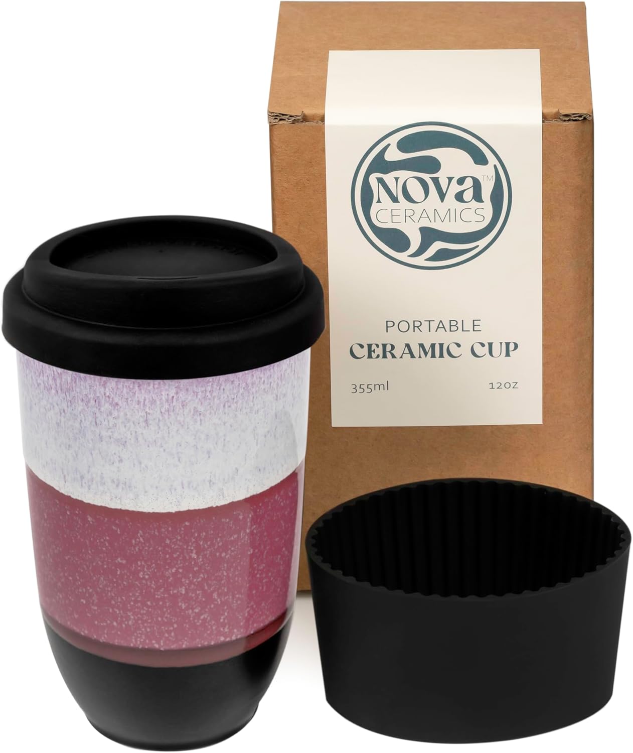 Coffee Travel Mug – Cup Holder Friendly Travel Mug– Microwave & Dishwasher Safe White & Purple Tumbler - Coffee Mug Fits In Cup Holder – 12oz – Astral Bloom