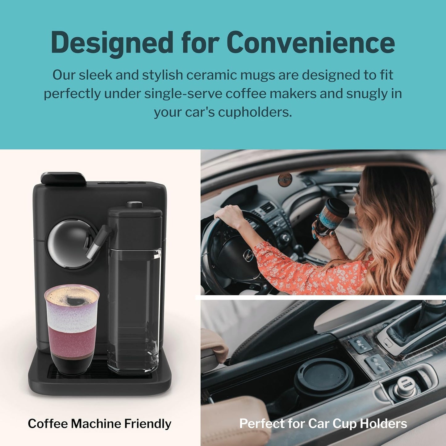 Coffee Travel Mug – Cup Holder Friendly Travel Mug– Microwave & Dishwasher Safe White & Purple Tumbler - Coffee Mug Fits In Cup Holder – 12oz – Astral Bloom