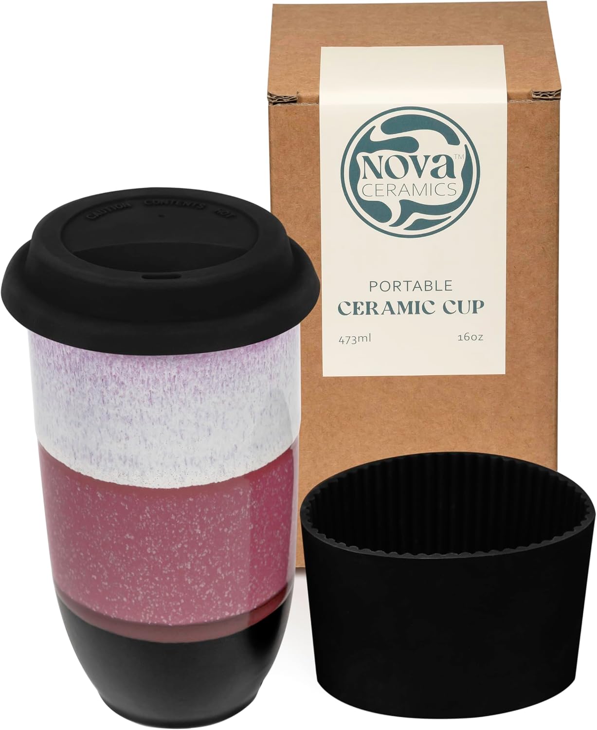 Coffee Travel Mug – Cup Holder Friendly Travel Mug– Microwave & Dishwasher Safe White & Purple Tumbler - Coffee Mug Fits In Cup Holder – 12oz – Astral Bloom
