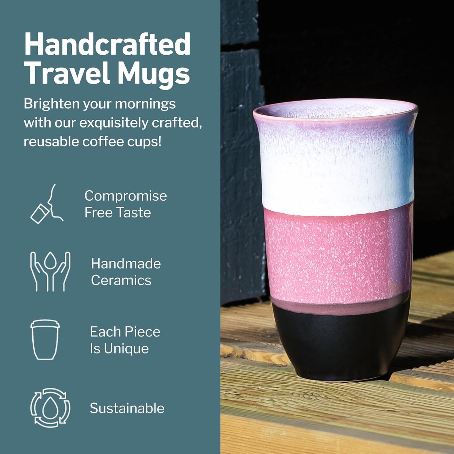 Coffee Travel Mug – Cup Holder Friendly Travel Mug– Microwave & Dishwasher Safe White & Purple Tumbler - Coffee Mug Fits In Cup Holder – 12oz – Astral Bloom