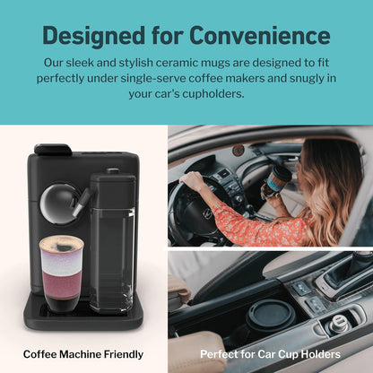 Coffee Travel Mug – Cup Holder Friendly Travel Mug– Microwave & Dishwasher Safe White & Purple Tumbler - Coffee Mug Fits In Cup Holder – 12oz – Astral Bloom