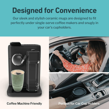 Coffee Travel Mug – Cup Holder Friendly Travel Mug– Microwave & Dishwasher Safe White & Purple Tumbler - Coffee Mug Fits In Cup Holder – 12oz – Astral Bloom