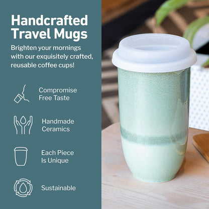 Coffee Travel Mug – Cup Holder Friendly Travel Mug– Microwave & Dishwasher Safe White & Purple Tumbler - Coffee Mug Fits In Cup Holder – 12oz – Astral Bloom