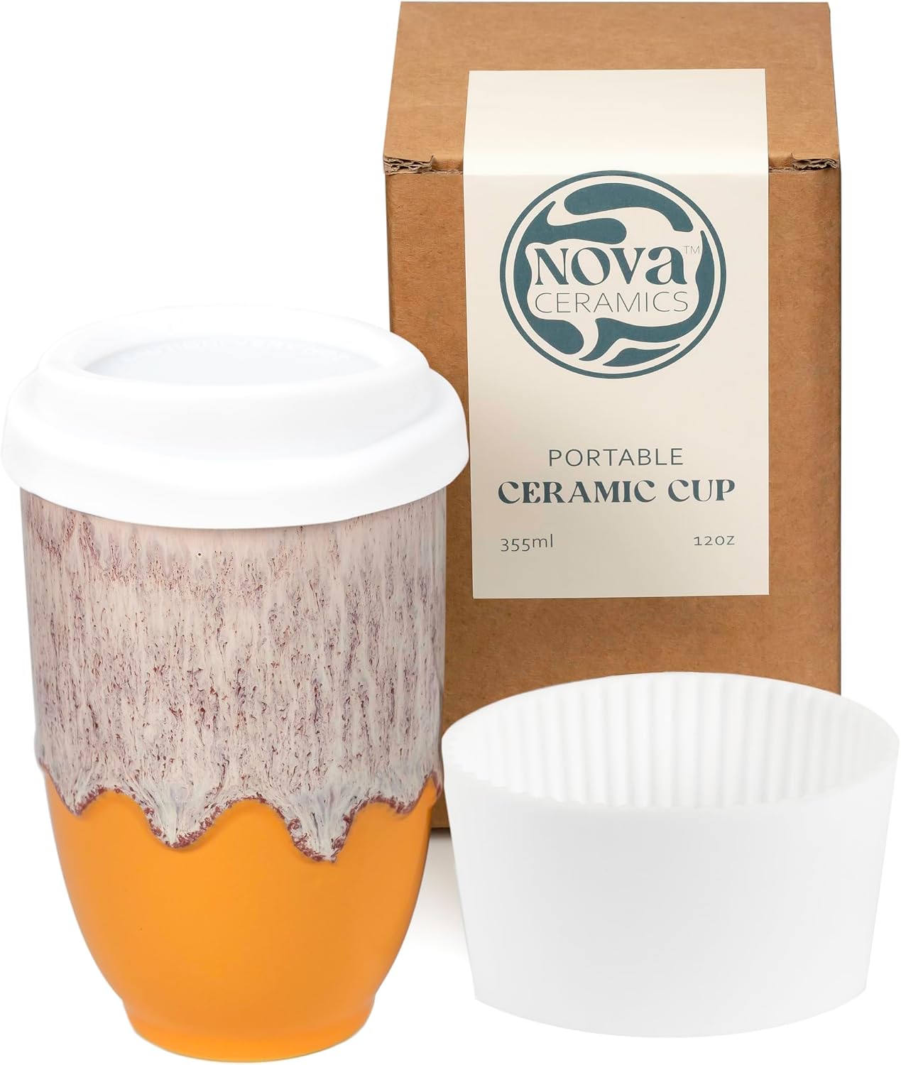 Coffee Travel Mug – Cup Holder Friendly Travel Mug– Microwave & Dishwasher Safe White & Purple Tumbler - Coffee Mug Fits In Cup Holder – 12oz – Astral Bloom