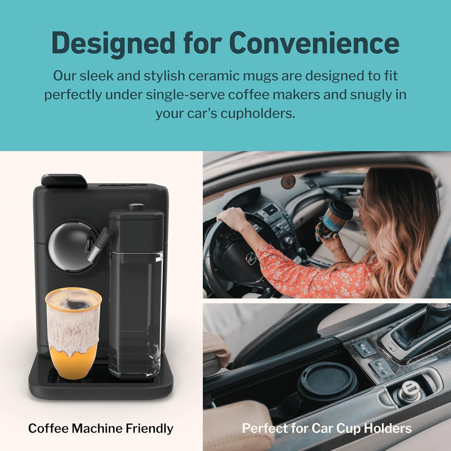 Coffee Travel Mug – Cup Holder Friendly Travel Mug– Microwave & Dishwasher Safe White & Purple Tumbler - Coffee Mug Fits In Cup Holder – 12oz – Astral Bloom