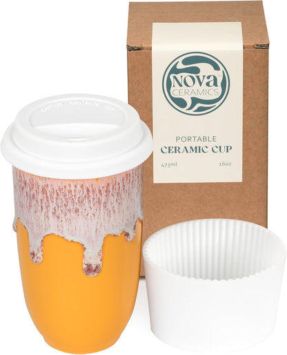Coffee Travel Mug – Cup Holder Friendly Travel Mug– Microwave & Dishwasher Safe White & Purple Tumbler - Coffee Mug Fits In Cup Holder – 12oz – Astral Bloom