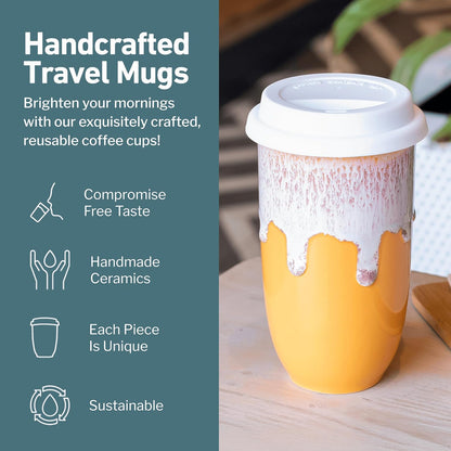 Coffee Travel Mug – Cup Holder Friendly Travel Mug– Microwave & Dishwasher Safe White & Purple Tumbler - Coffee Mug Fits In Cup Holder – 12oz – Astral Bloom