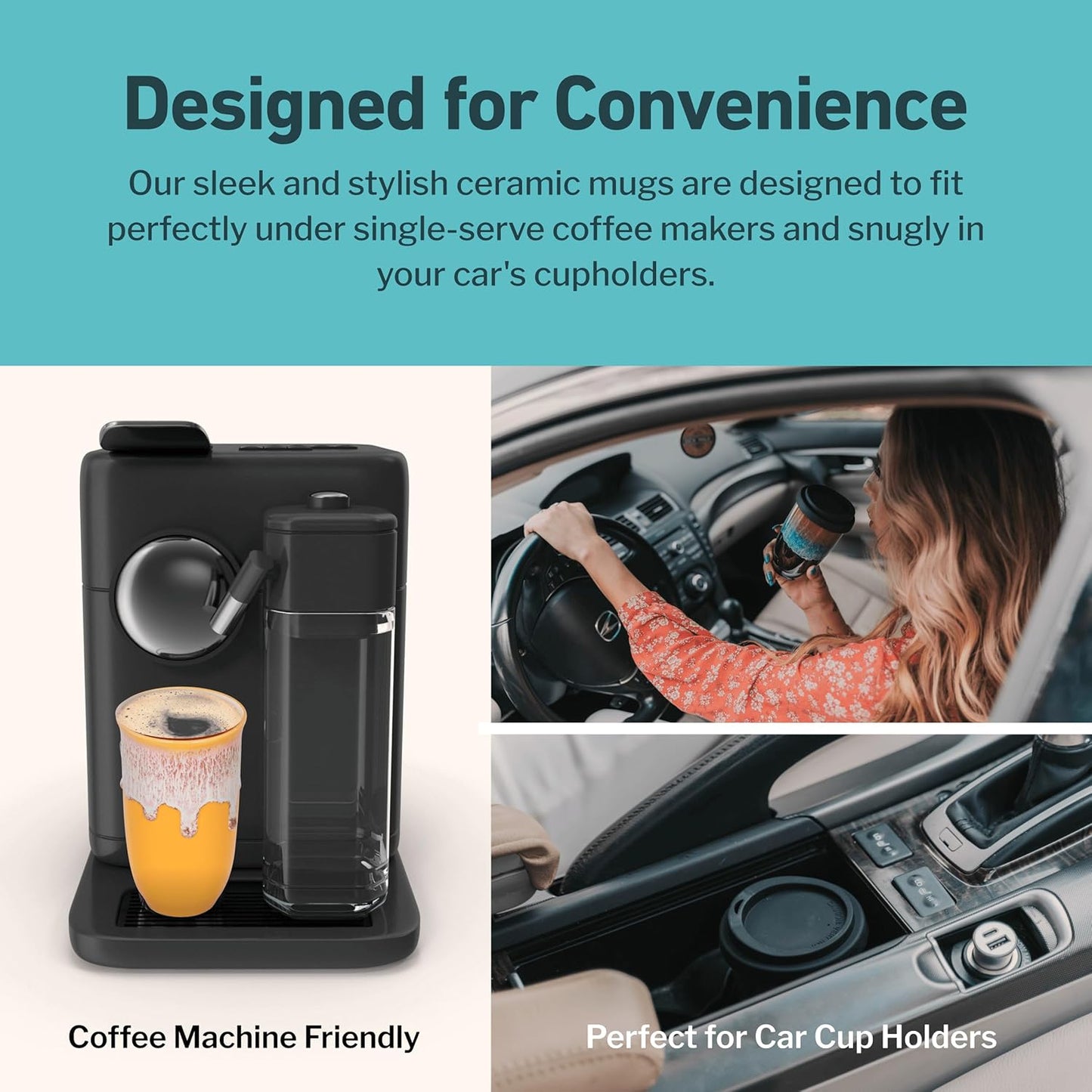 Coffee Travel Mug – Cup Holder Friendly Travel Mug– Microwave & Dishwasher Safe White & Purple Tumbler - Coffee Mug Fits In Cup Holder – 12oz – Astral Bloom