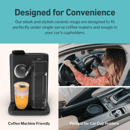 Coffee Travel Mug – Cup Holder Friendly Travel Mug– Microwave & Dishwasher Safe White & Purple Tumbler - Coffee Mug Fits In Cup Holder – 12oz – Astral Bloom