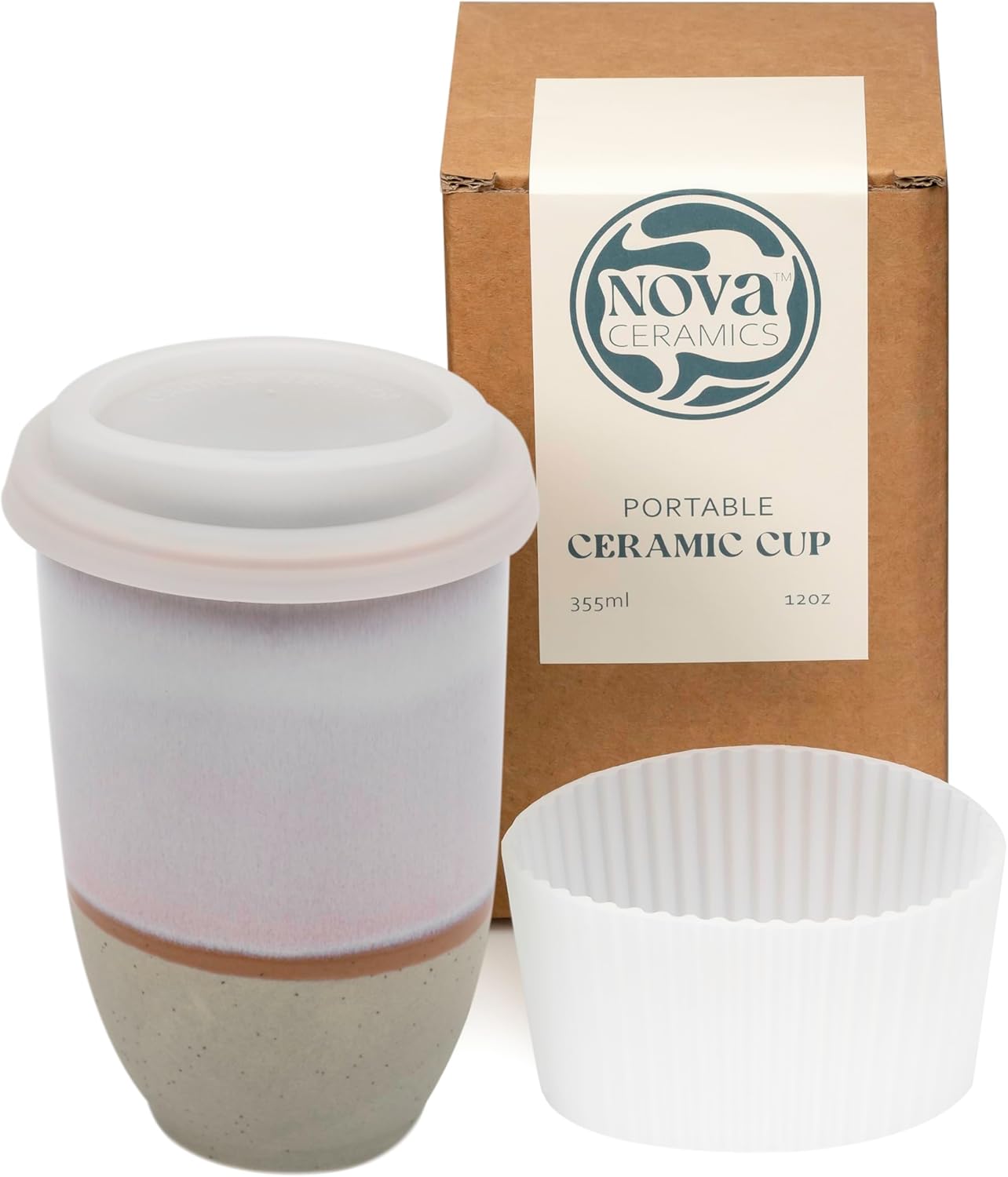 Coffee Travel Mug – Cup Holder Friendly Travel Mug– Microwave & Dishwasher Safe White & Purple Tumbler - Coffee Mug Fits In Cup Holder – 12oz – Astral Bloom