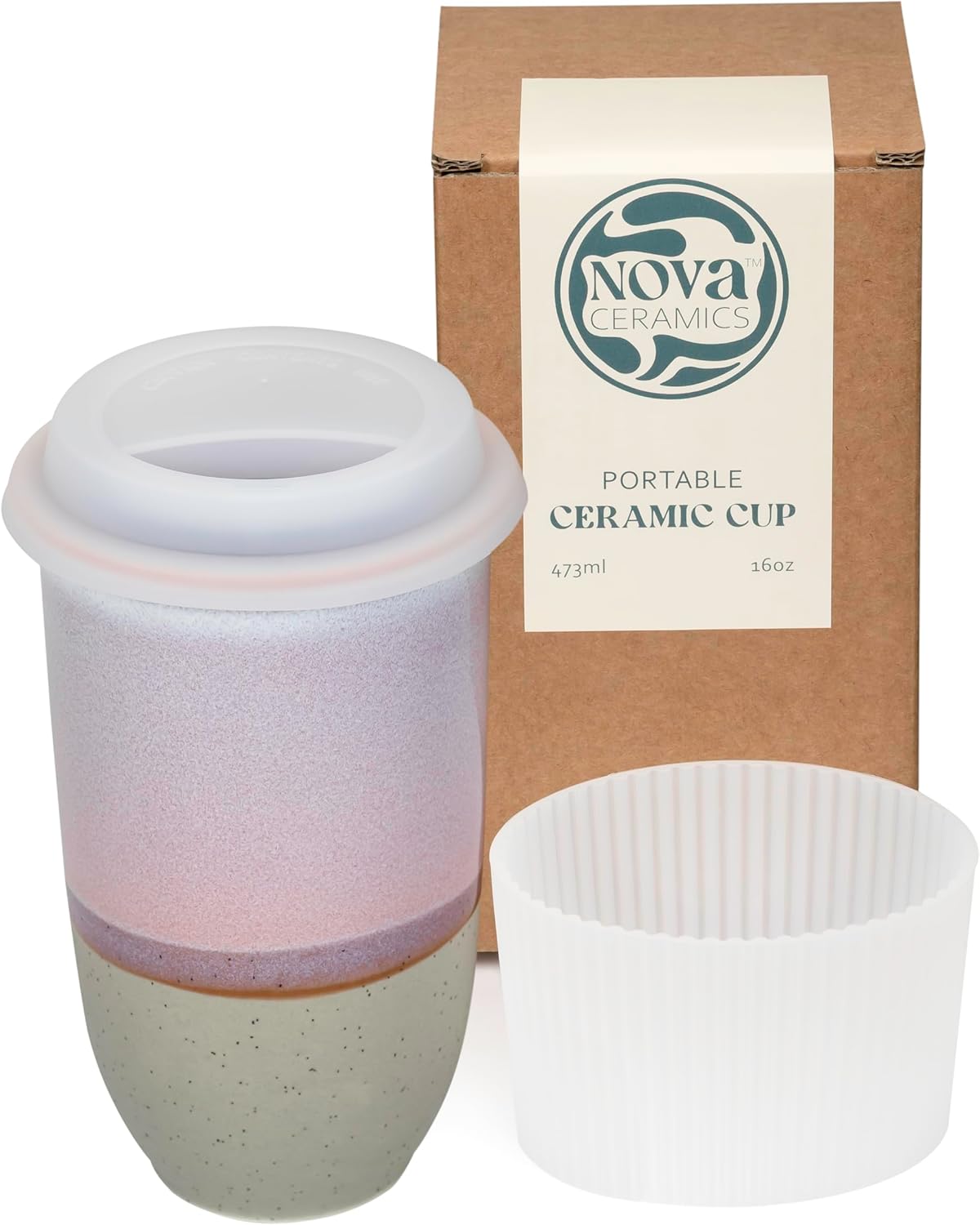 Coffee Travel Mug – Cup Holder Friendly Travel Mug– Microwave & Dishwasher Safe White & Purple Tumbler - Coffee Mug Fits In Cup Holder – 12oz – Astral Bloom