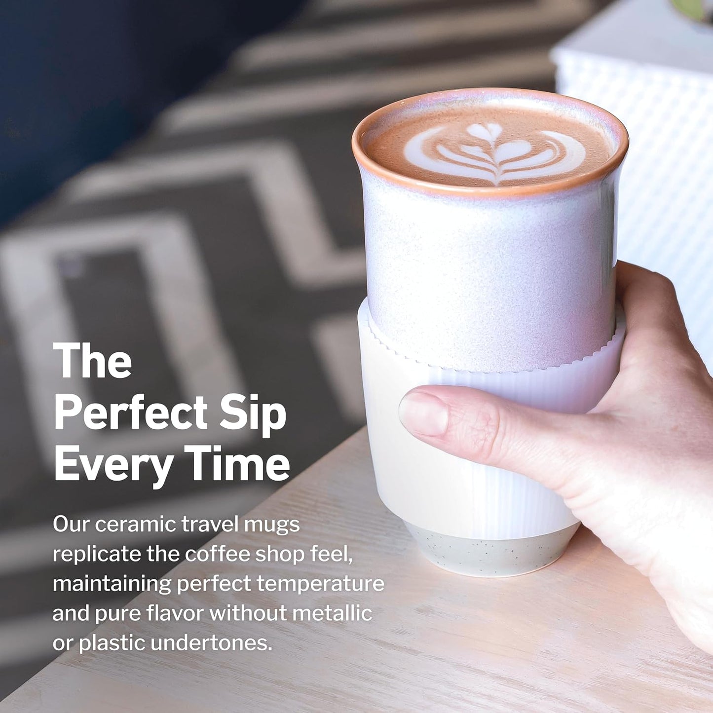 Coffee Travel Mug – Cup Holder Friendly Travel Mug– Microwave & Dishwasher Safe White & Purple Tumbler - Coffee Mug Fits In Cup Holder – 12oz – Astral Bloom