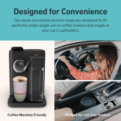 Coffee Travel Mug – Cup Holder Friendly Travel Mug– Microwave & Dishwasher Safe White & Purple Tumbler - Coffee Mug Fits In Cup Holder – 12oz – Astral Bloom