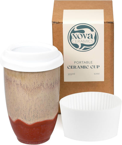 Coffee Travel Mug – Cup Holder Friendly Travel Mug– Microwave & Dishwasher Safe White & Purple Tumbler - Coffee Mug Fits In Cup Holder – 12oz – Astral Bloom