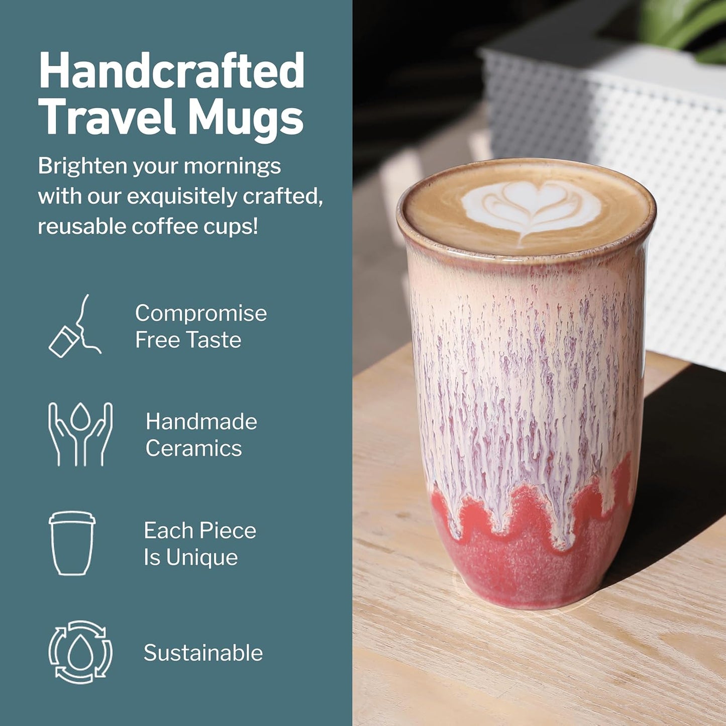 Coffee Travel Mug – Cup Holder Friendly Travel Mug– Microwave & Dishwasher Safe White & Purple Tumbler - Coffee Mug Fits In Cup Holder – 12oz – Astral Bloom