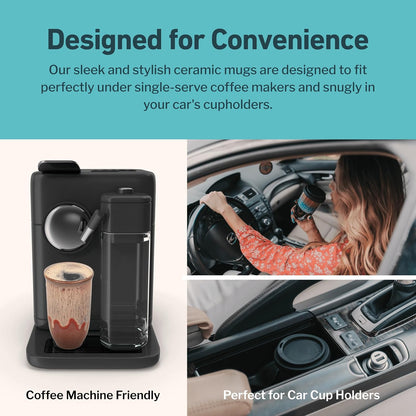 Coffee Travel Mug – Cup Holder Friendly Travel Mug– Microwave & Dishwasher Safe White & Purple Tumbler - Coffee Mug Fits In Cup Holder – 12oz – Astral Bloom