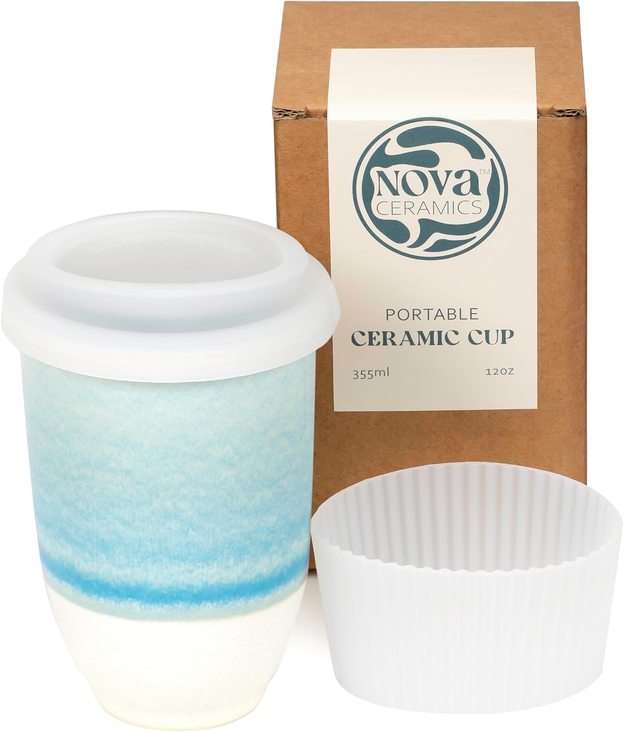 Coffee Travel Mug – Cup Holder Friendly Travel Mug– Microwave & Dishwasher Safe White & Purple Tumbler - Coffee Mug Fits In Cup Holder – 12oz – Astral Bloom