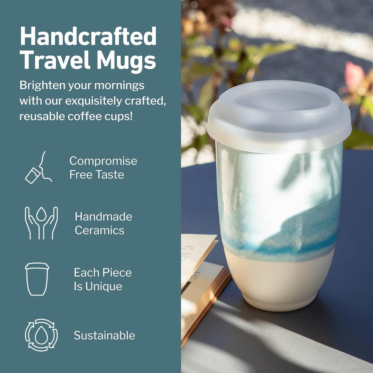 Coffee Travel Mug – Cup Holder Friendly Travel Mug– Microwave & Dishwasher Safe White & Purple Tumbler - Coffee Mug Fits In Cup Holder – 12oz – Astral Bloom
