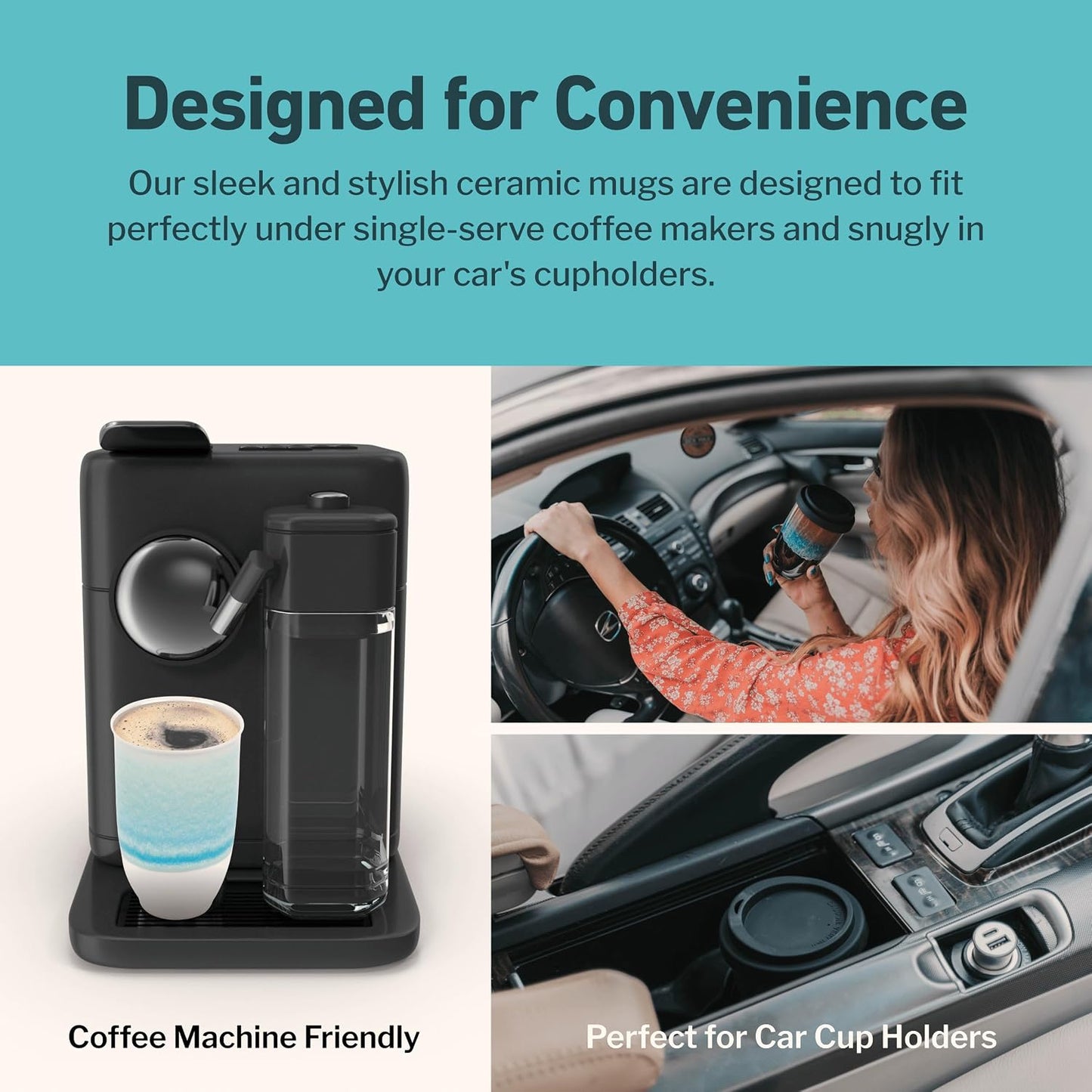 Coffee Travel Mug – Cup Holder Friendly Travel Mug– Microwave & Dishwasher Safe White & Purple Tumbler - Coffee Mug Fits In Cup Holder – 12oz – Astral Bloom