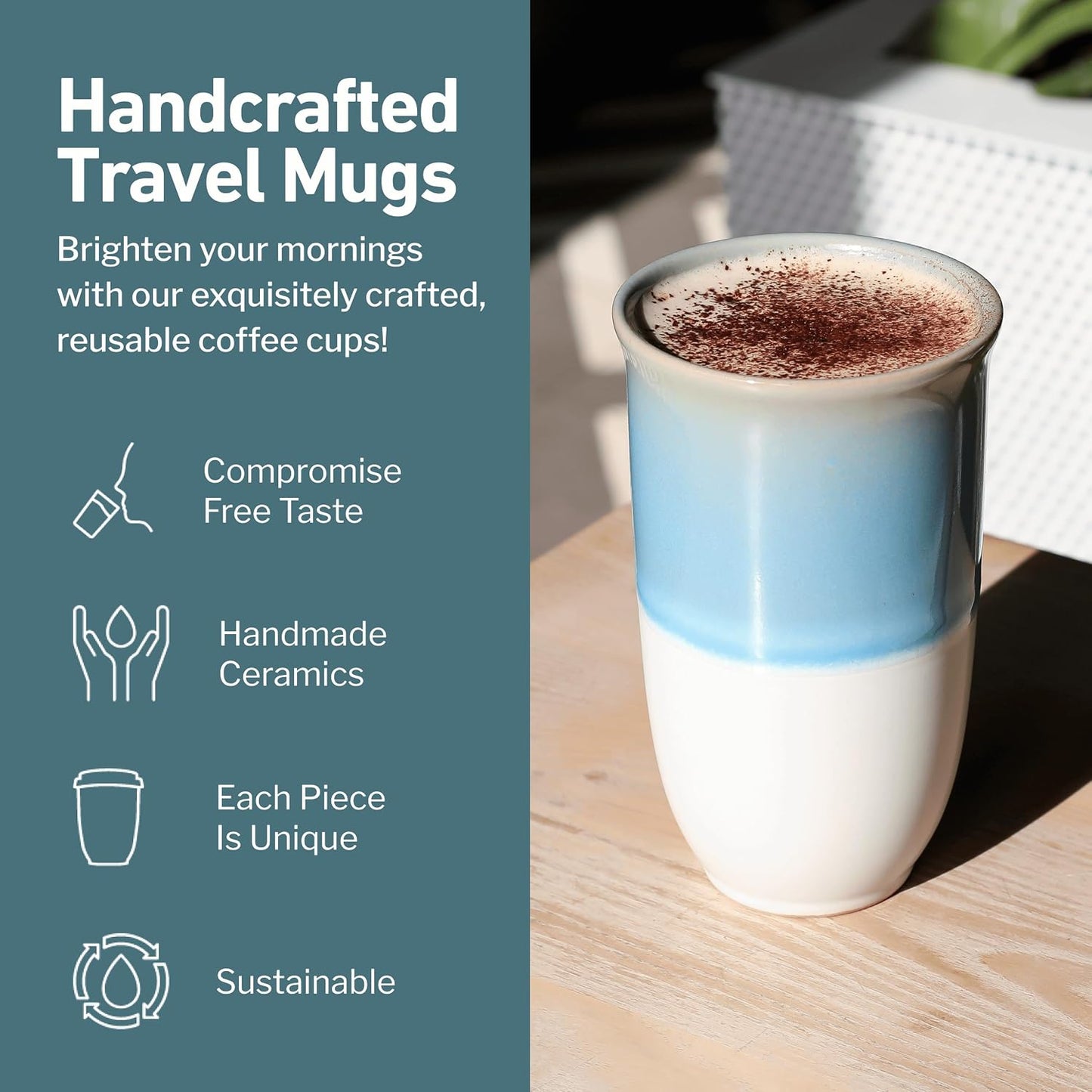 Coffee Travel Mug – Cup Holder Friendly Travel Mug– Microwave & Dishwasher Safe White & Purple Tumbler - Coffee Mug Fits In Cup Holder – 12oz – Astral Bloom