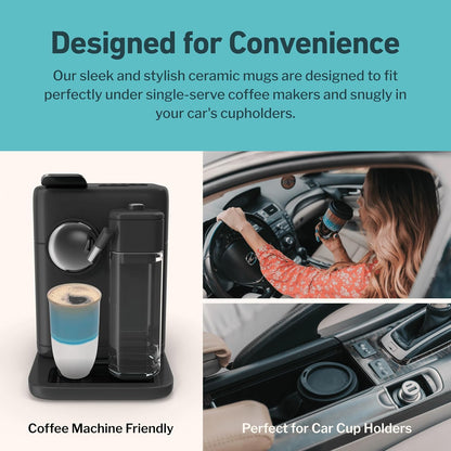Coffee Travel Mug – Cup Holder Friendly Travel Mug– Microwave & Dishwasher Safe White & Purple Tumbler - Coffee Mug Fits In Cup Holder – 12oz – Astral Bloom